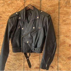 Vintage 90s Wilson Leather Cropped Women's Leather Biker Black Jacket